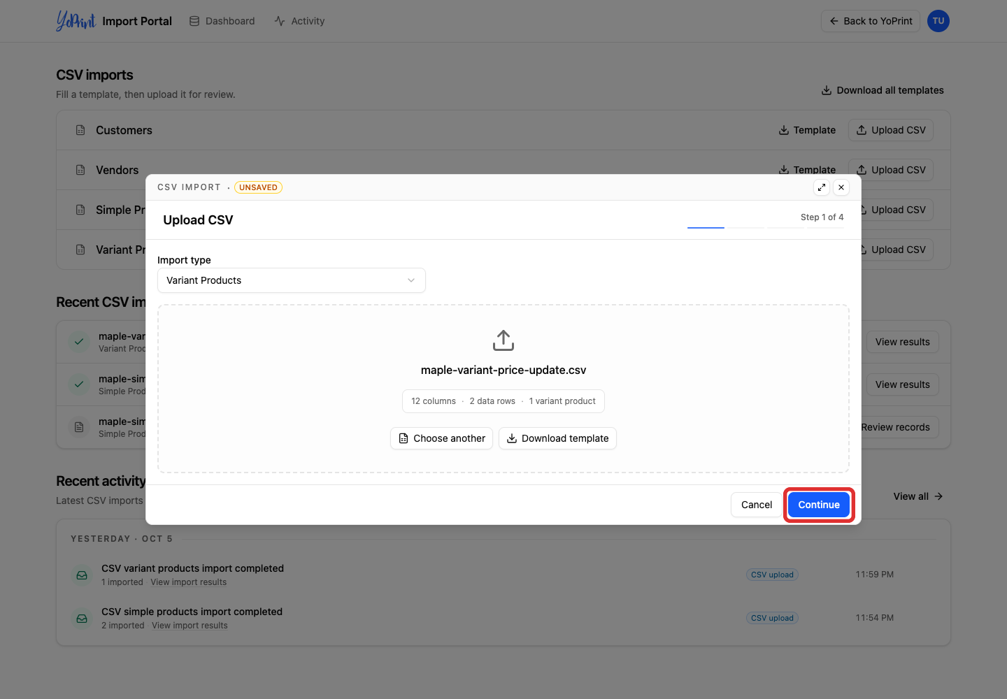 Continue with the edited product file