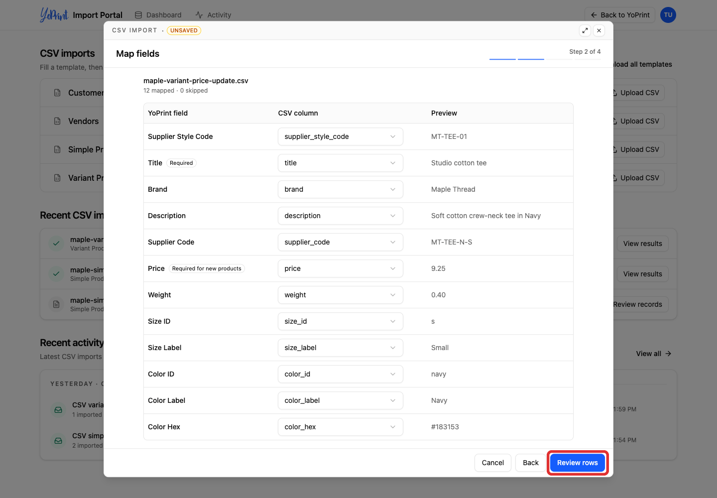 Review the edited file’s column mappings