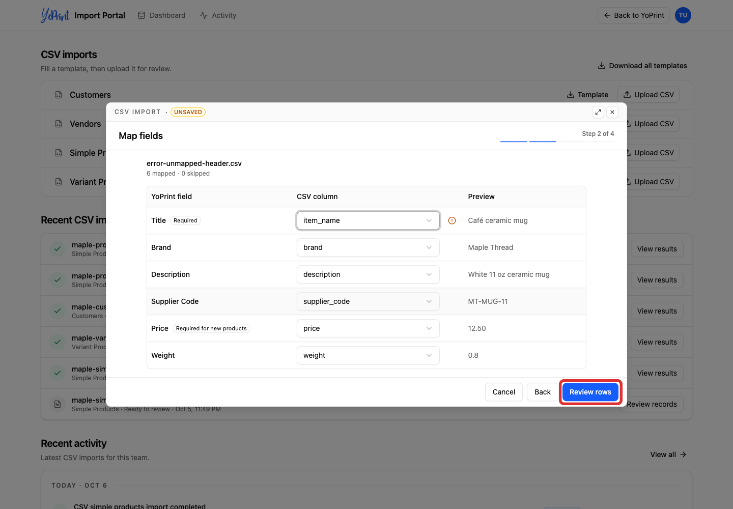 Continue after the required column is mapped