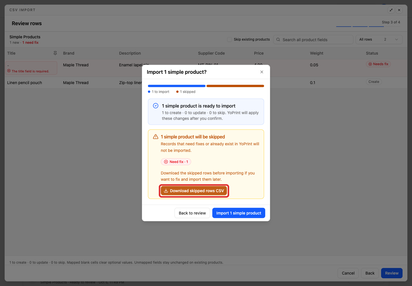 Download the rows that need a correction