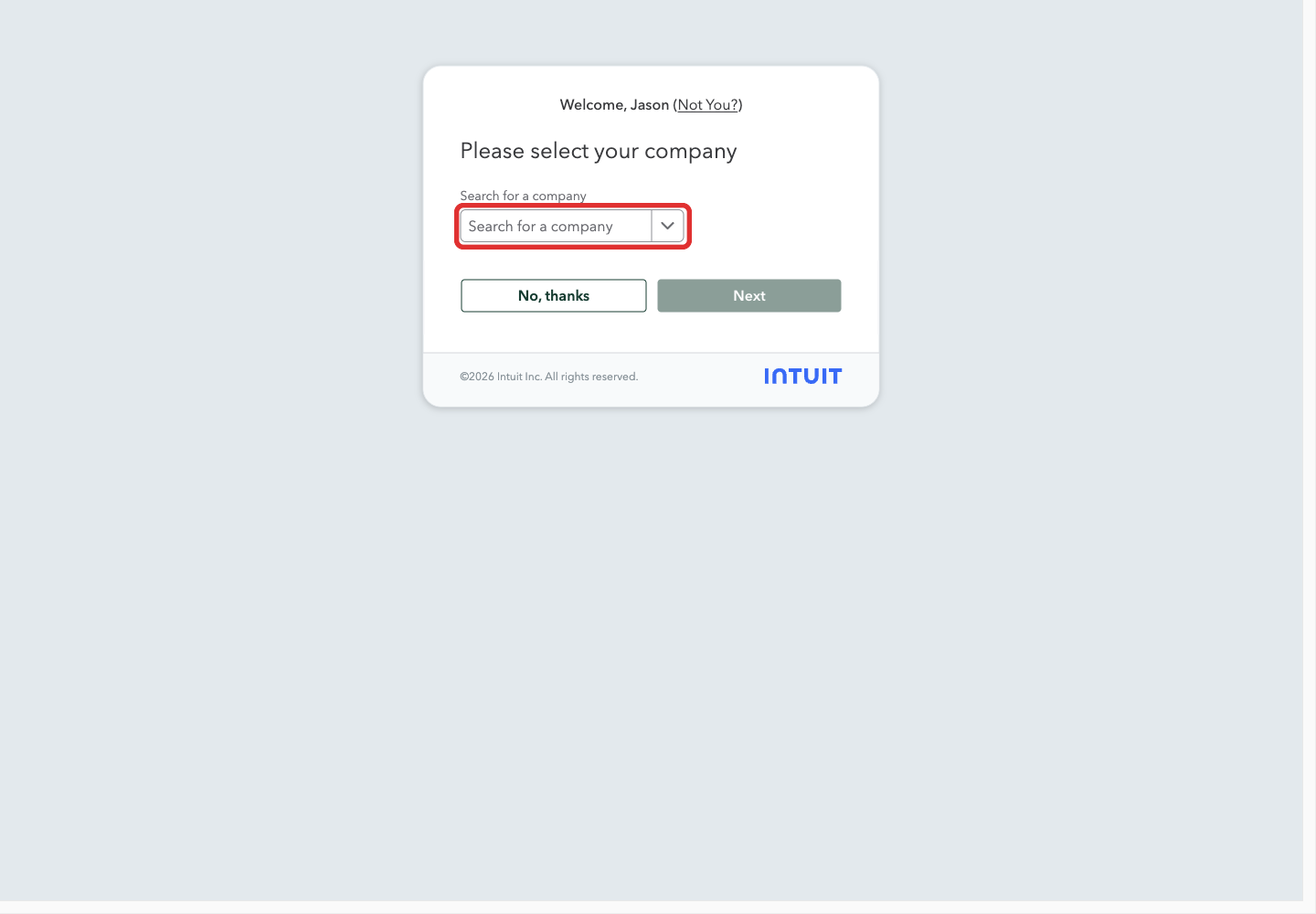 Intuit company selector