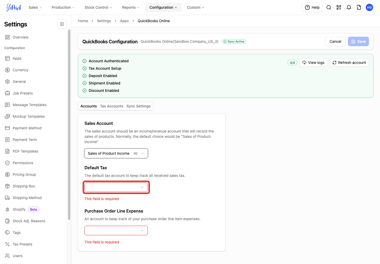 Default Tax selector