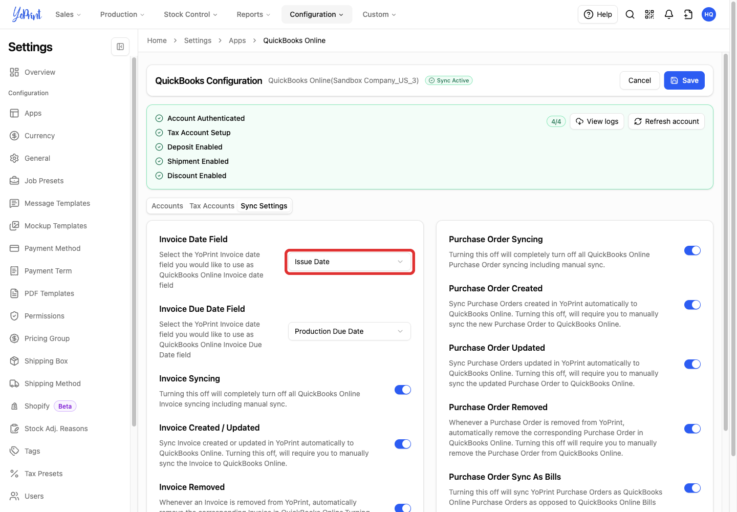 Invoice Date Field selector