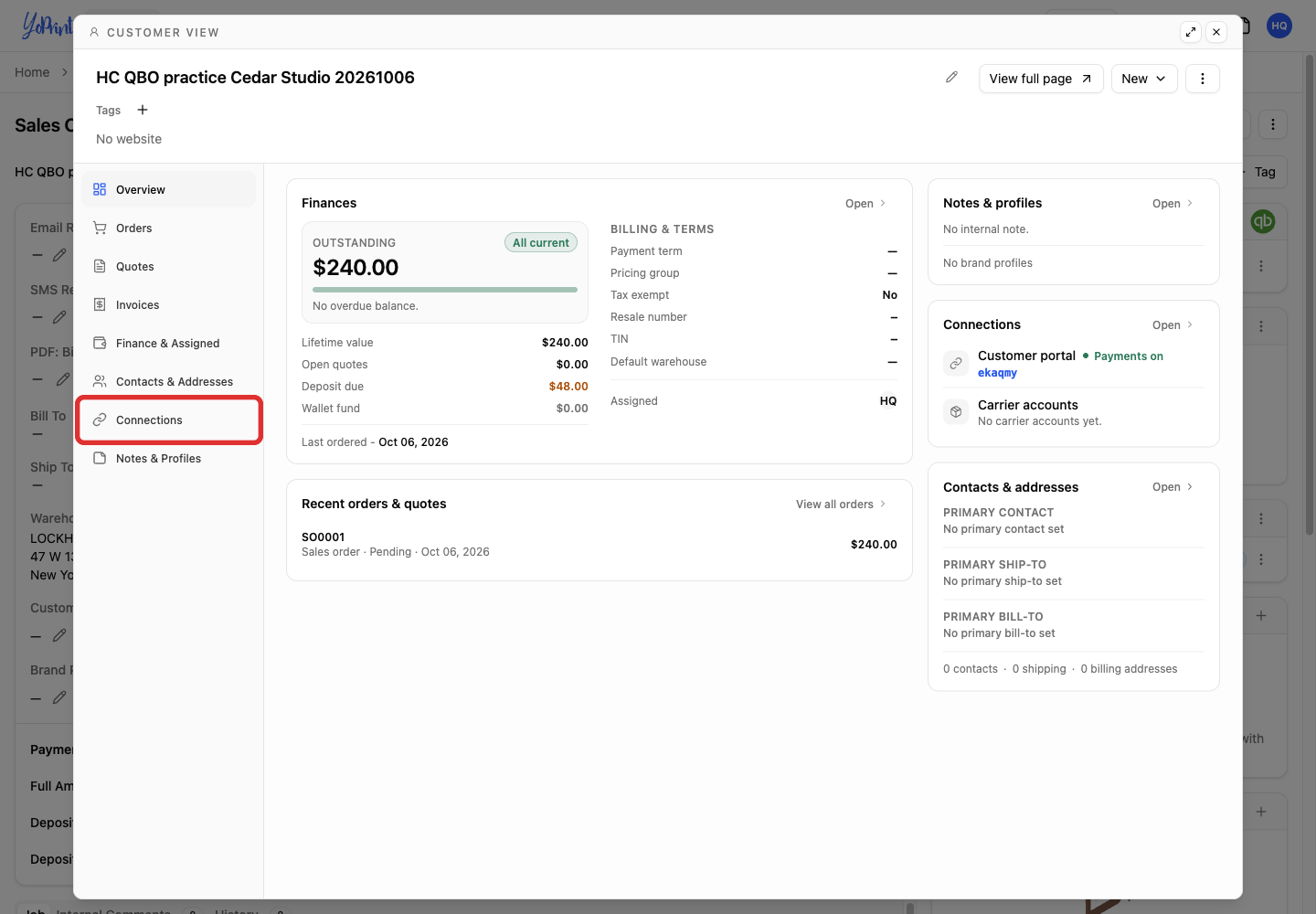 Connections in the customer view