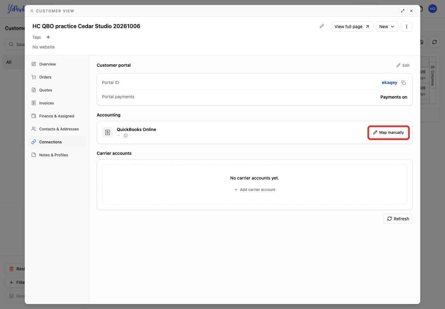 Map manually in the QuickBooks accounting connection