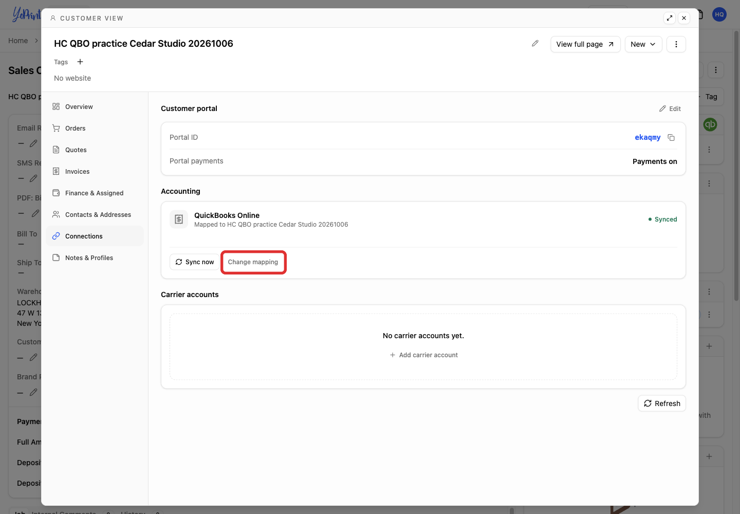 Change mapping for an existing QuickBooks customer link