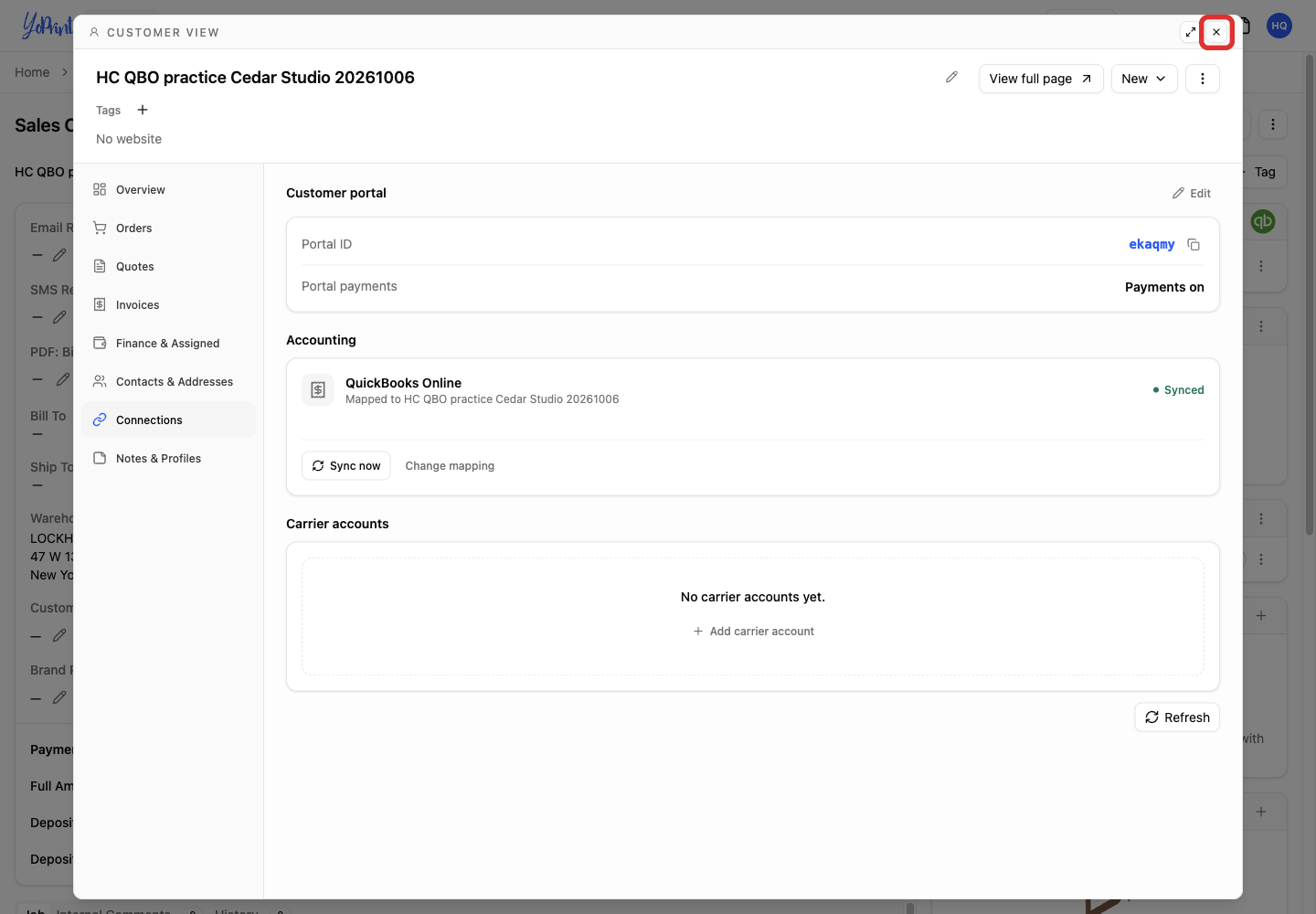 Close the customer view