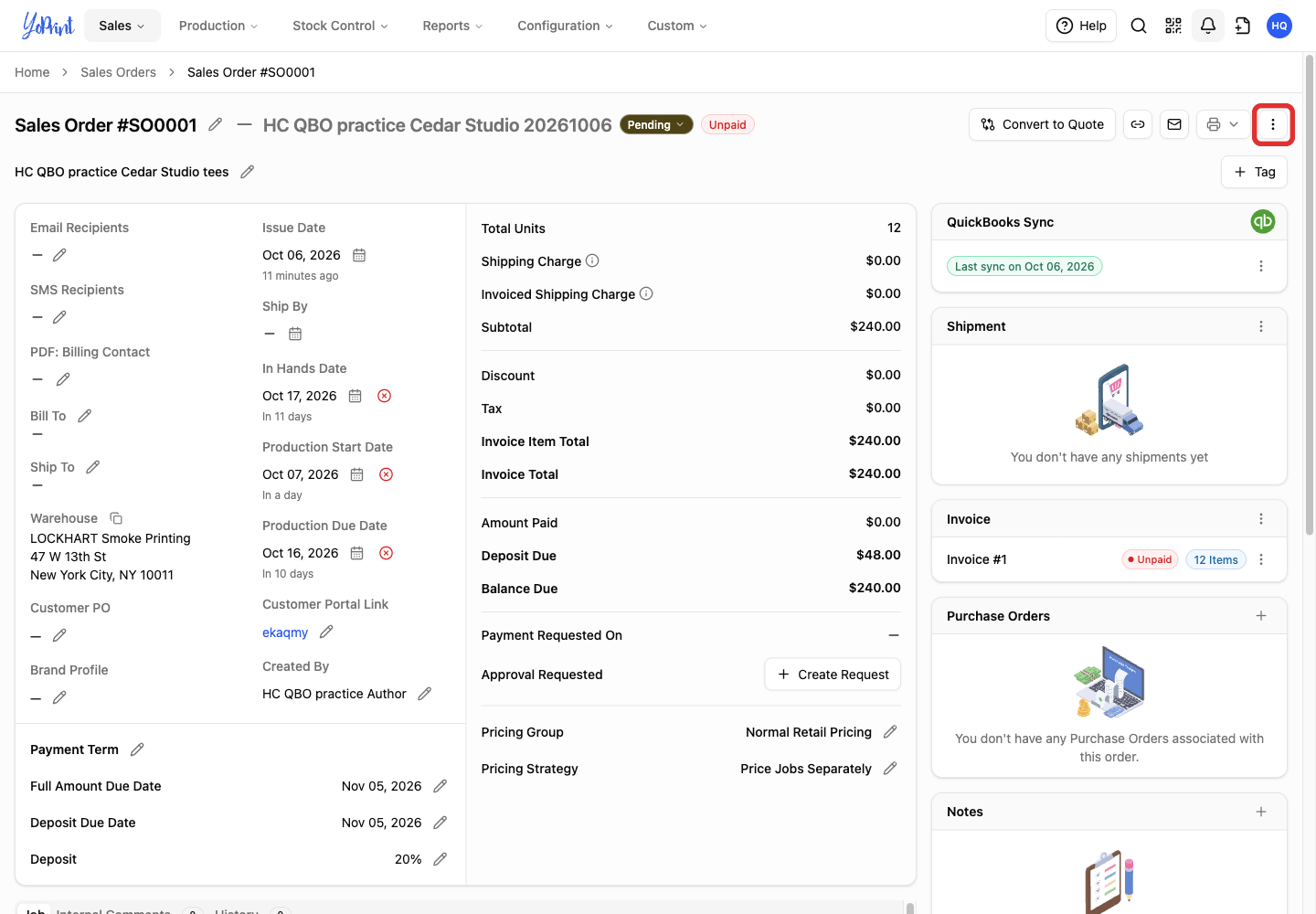 Quick Actions on the sales order