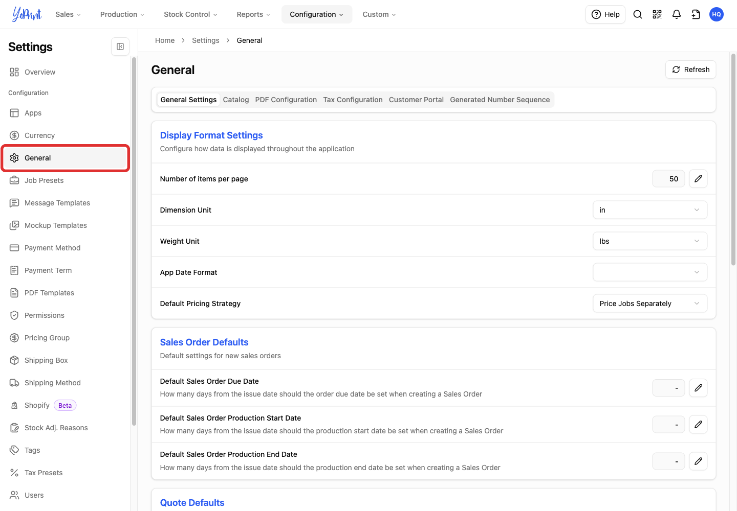 General in the Settings sidebar