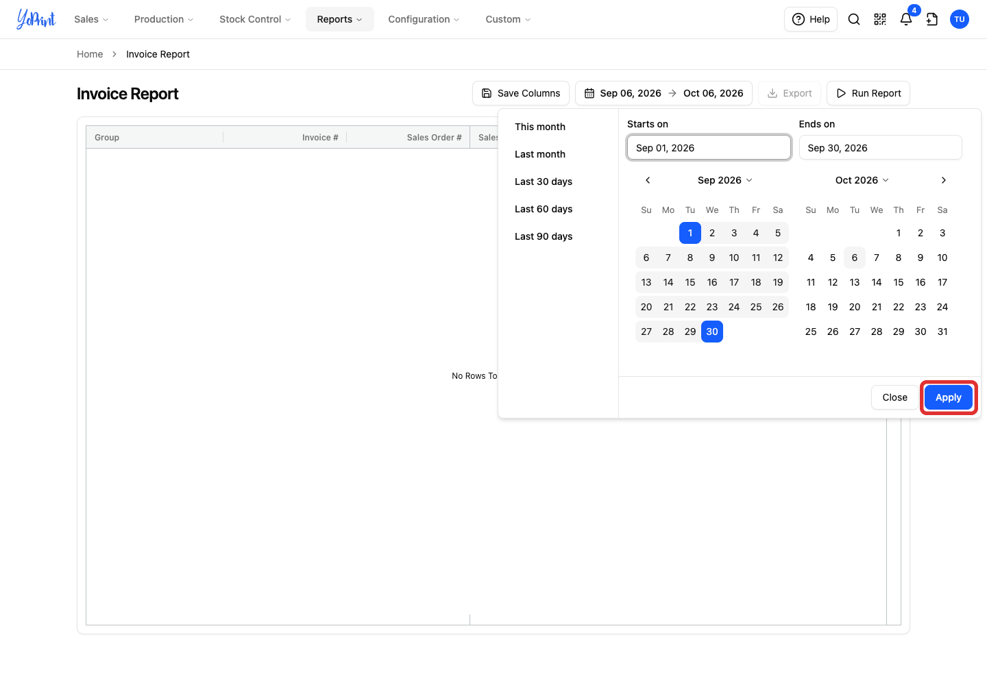 Apply in the date picker
