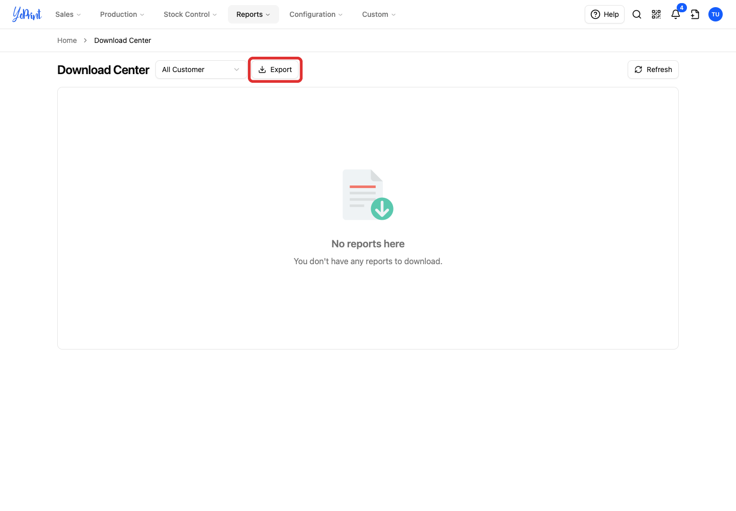 Export with All Customer selected