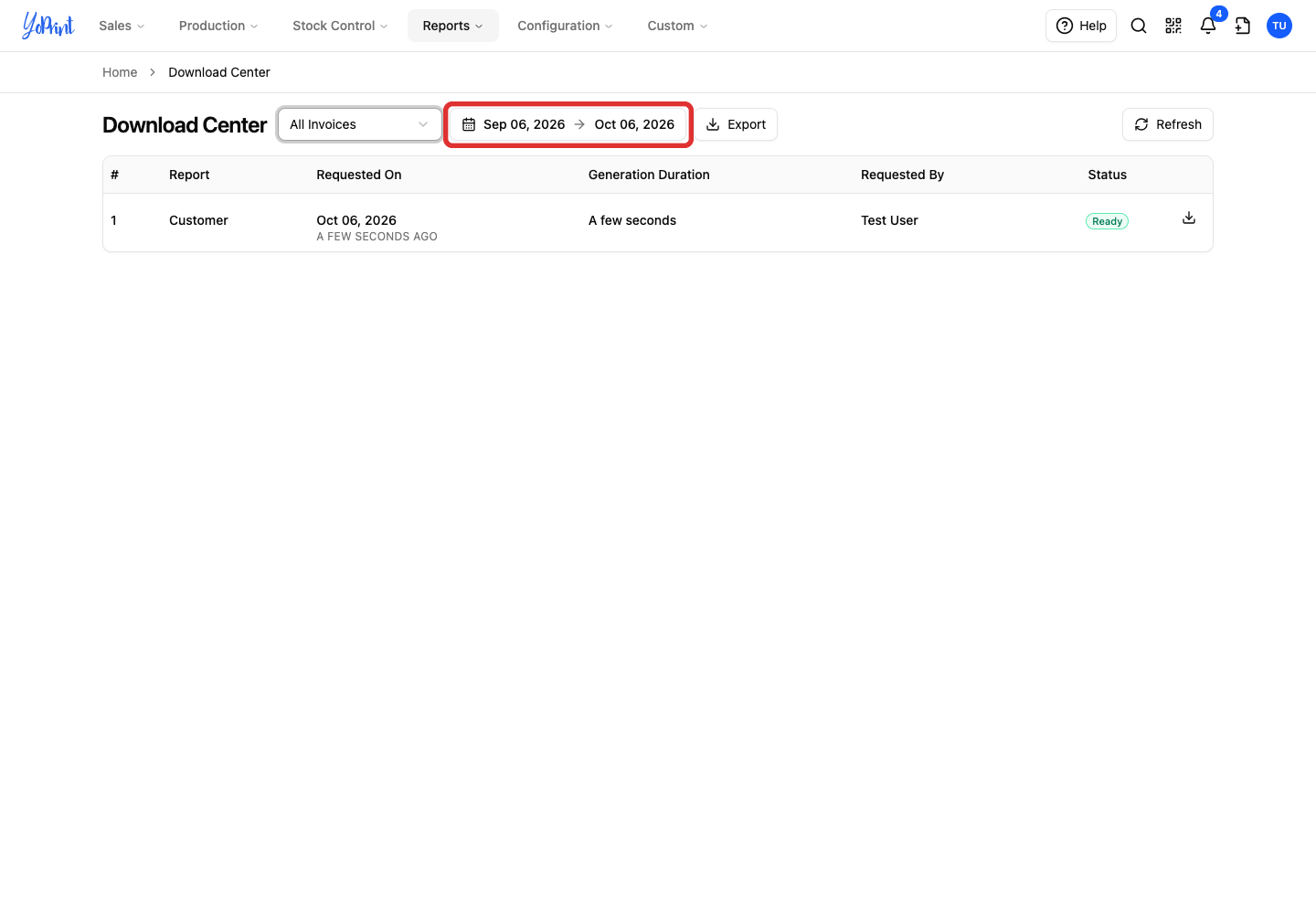 Date range for the invoice export