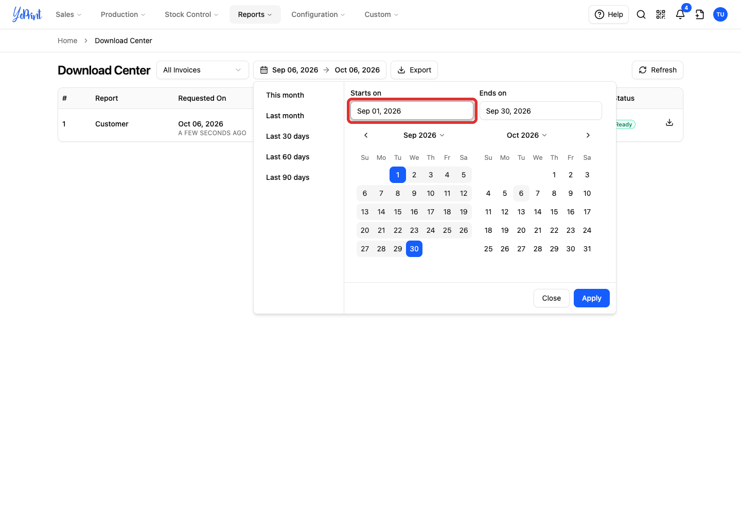 Start date for the background export