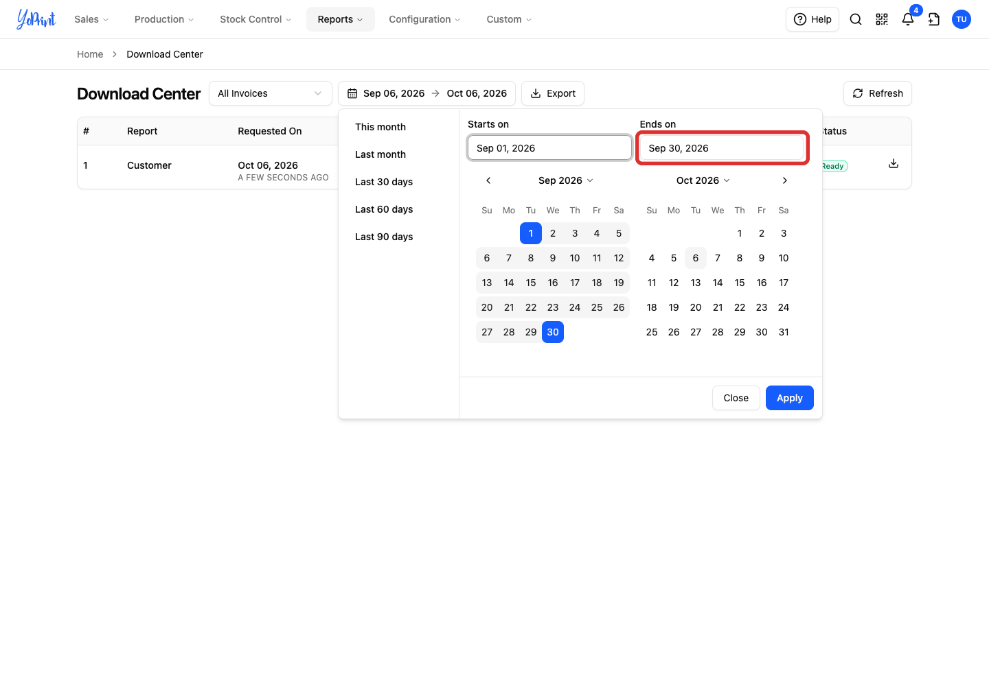 End date for the background export