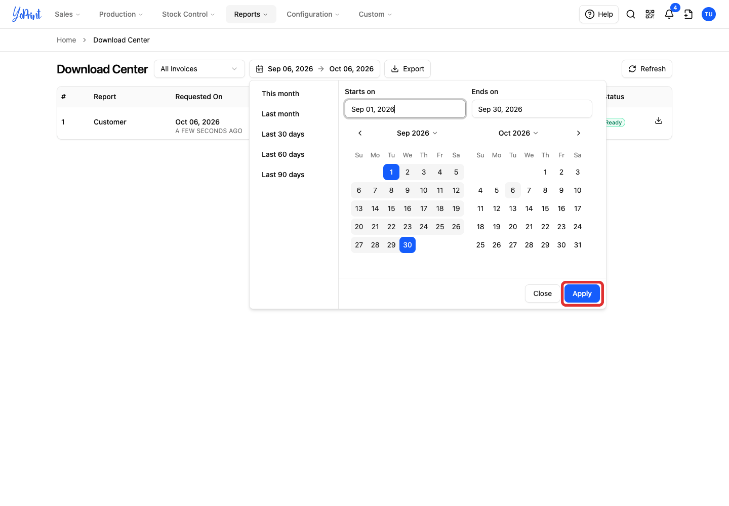 Apply the background export date range