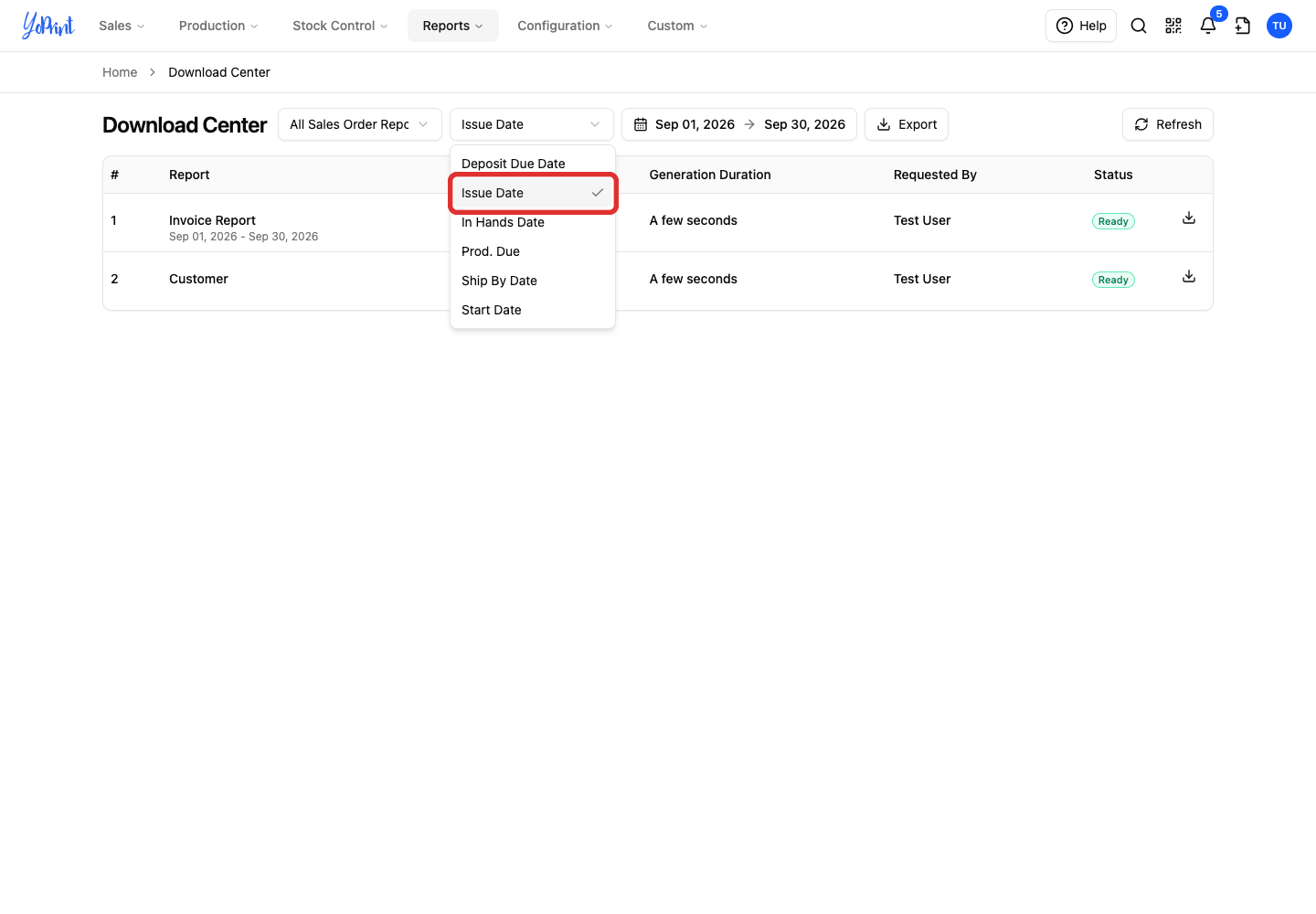 Sales order date types with Issue Date selected