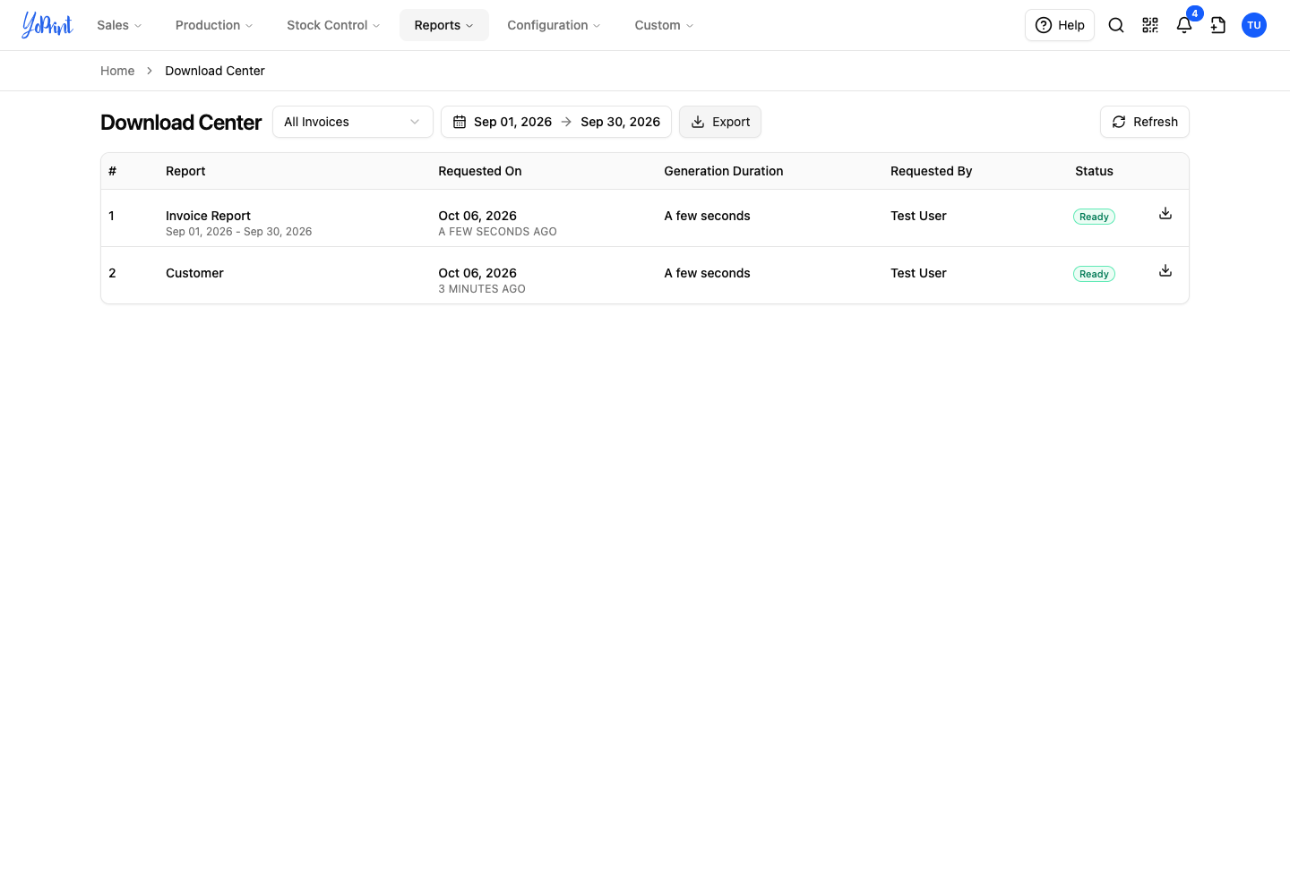 Invoice and customer exports both ready to download