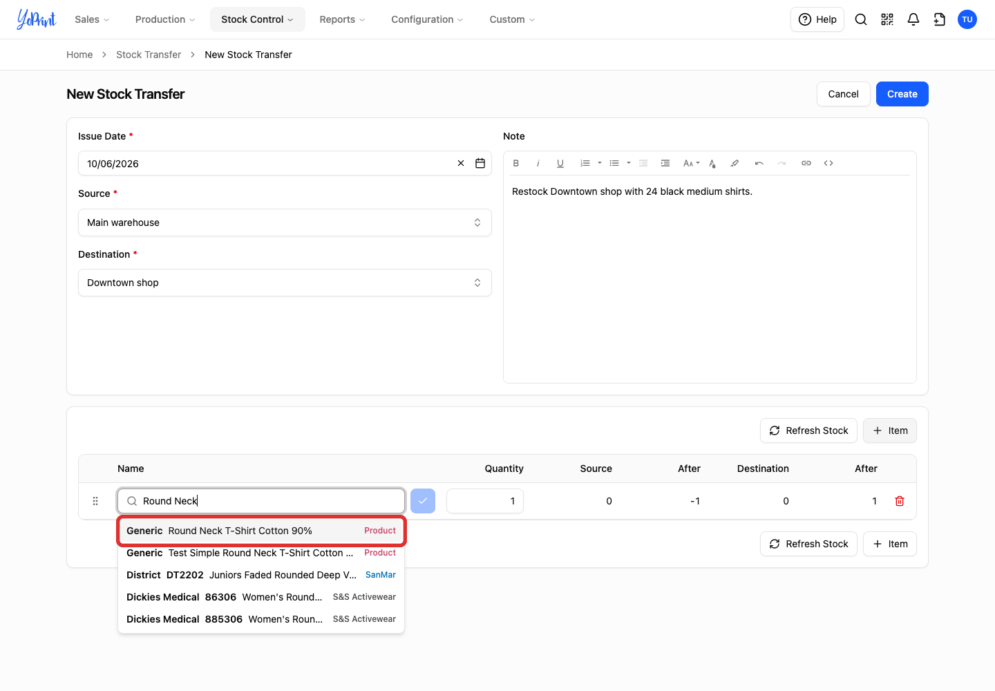 Product in the search results