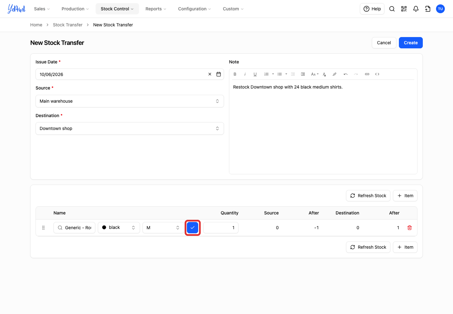 Product selection checkmark