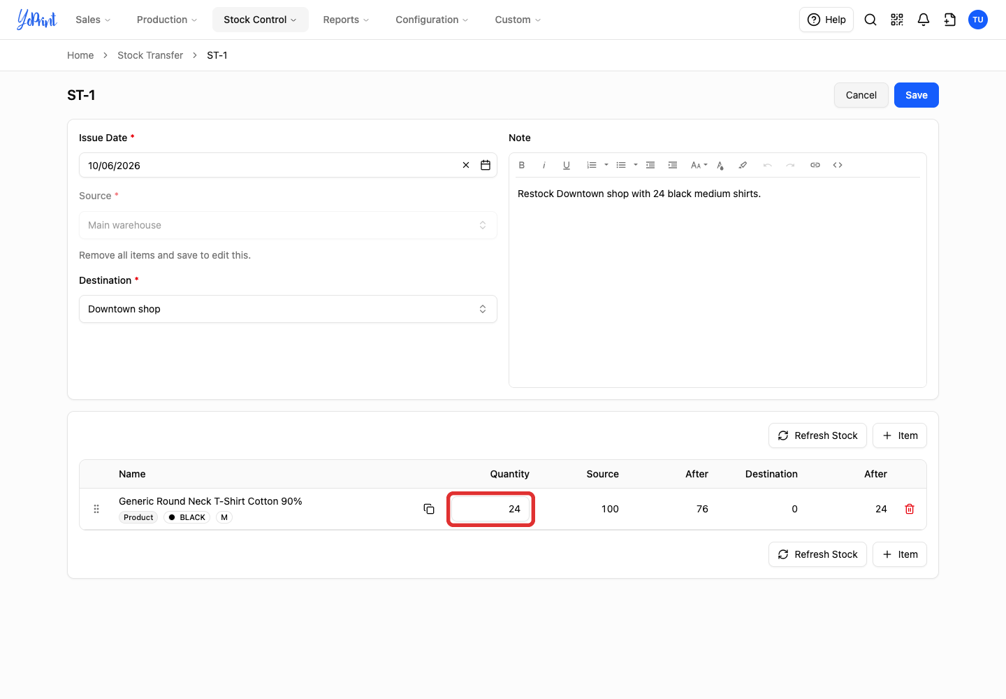 Editable quantity on ST-1
