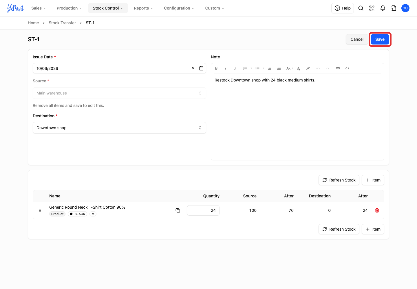 Save button on the edit form
