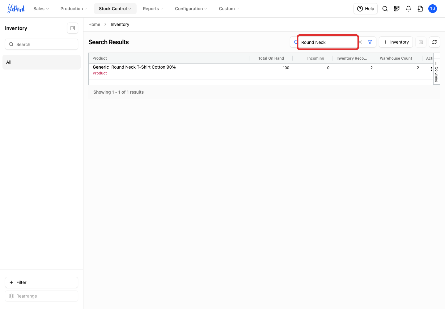 Inventory product search