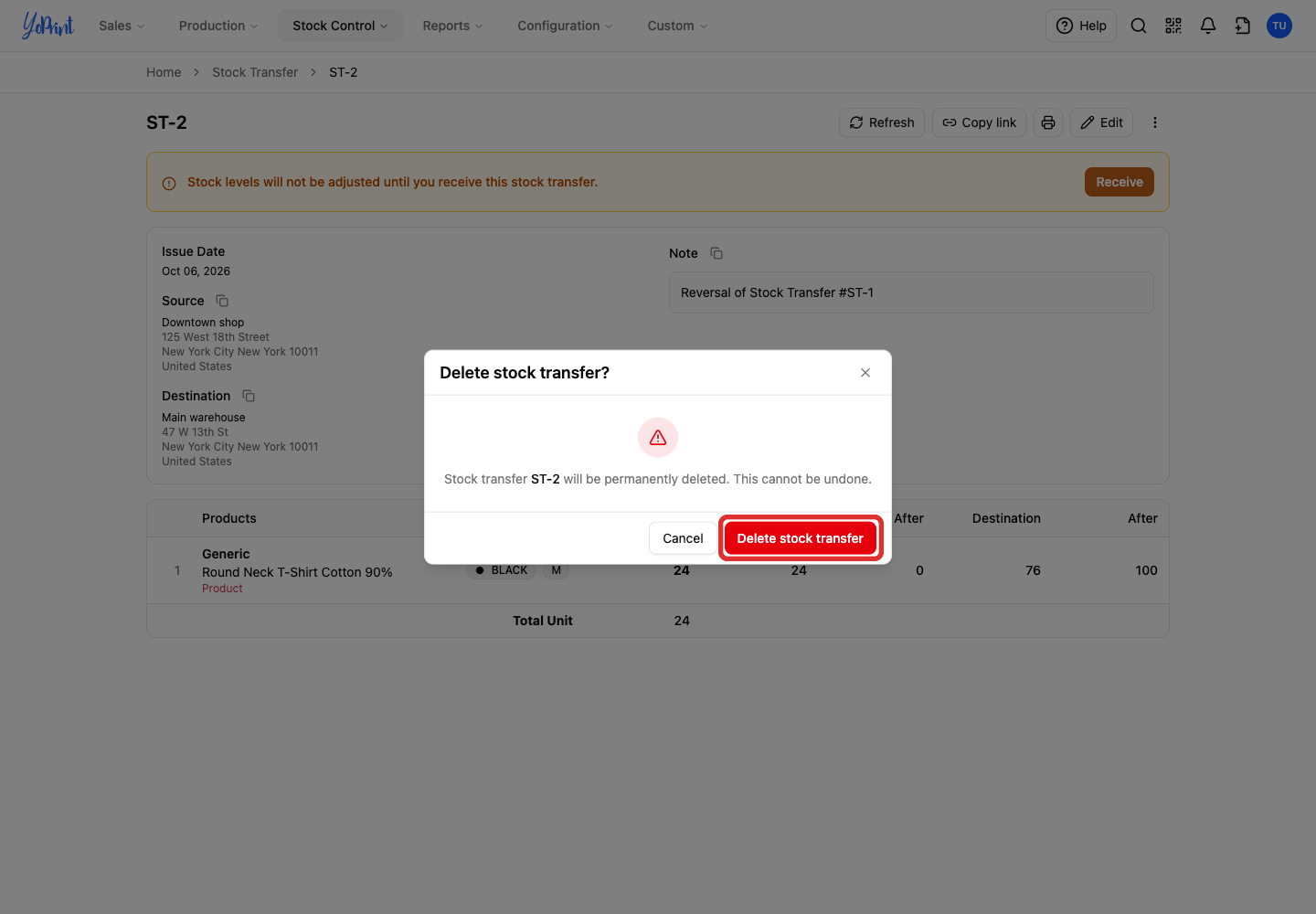Permanent deletion confirmation