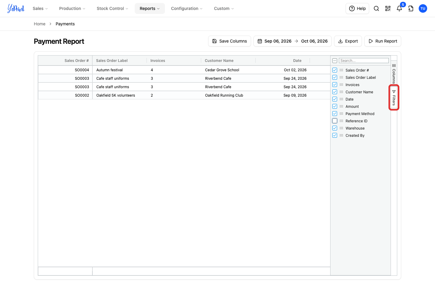 Filters tab beside the Columns panel