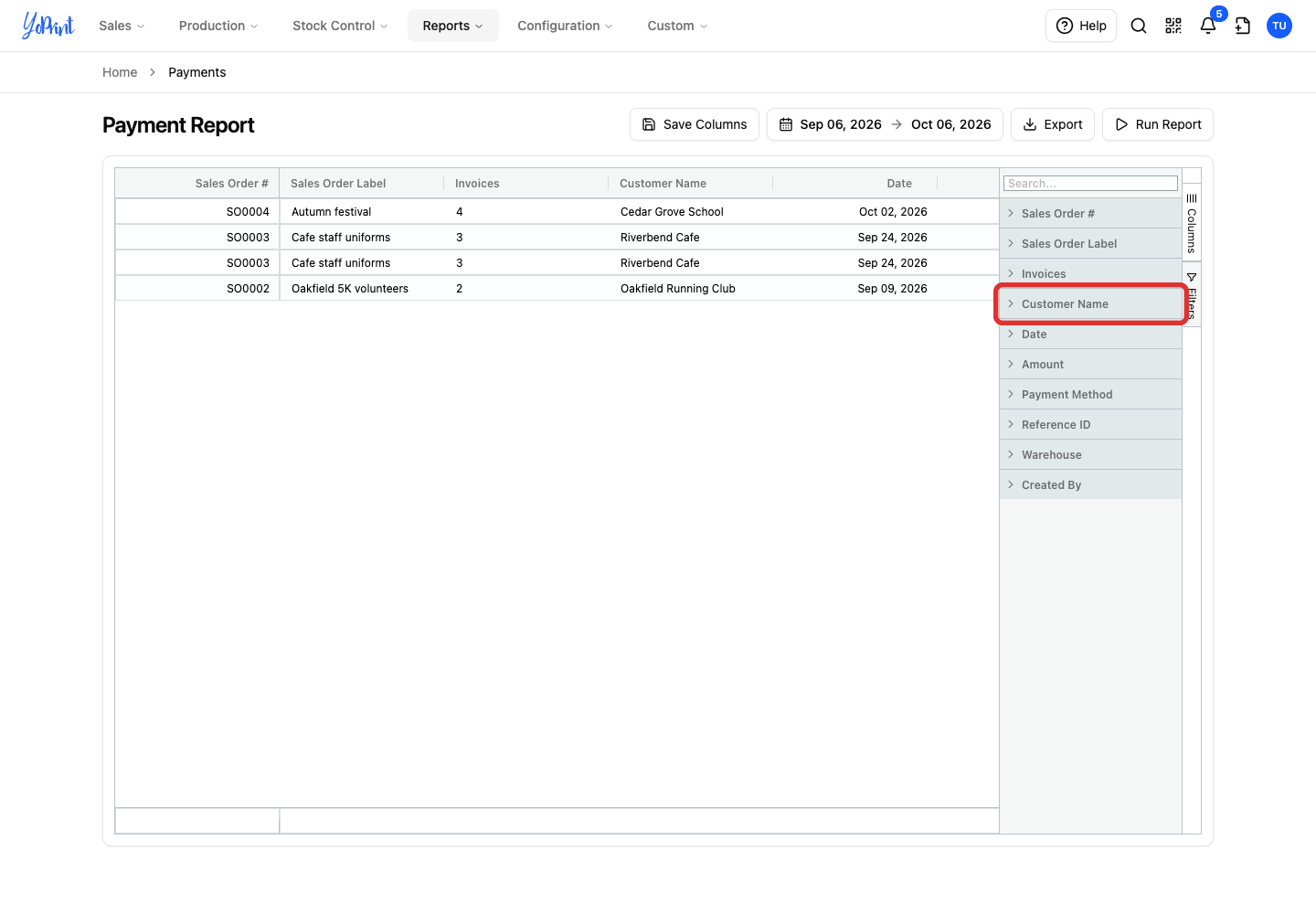 Customer Name filter in the Filters panel