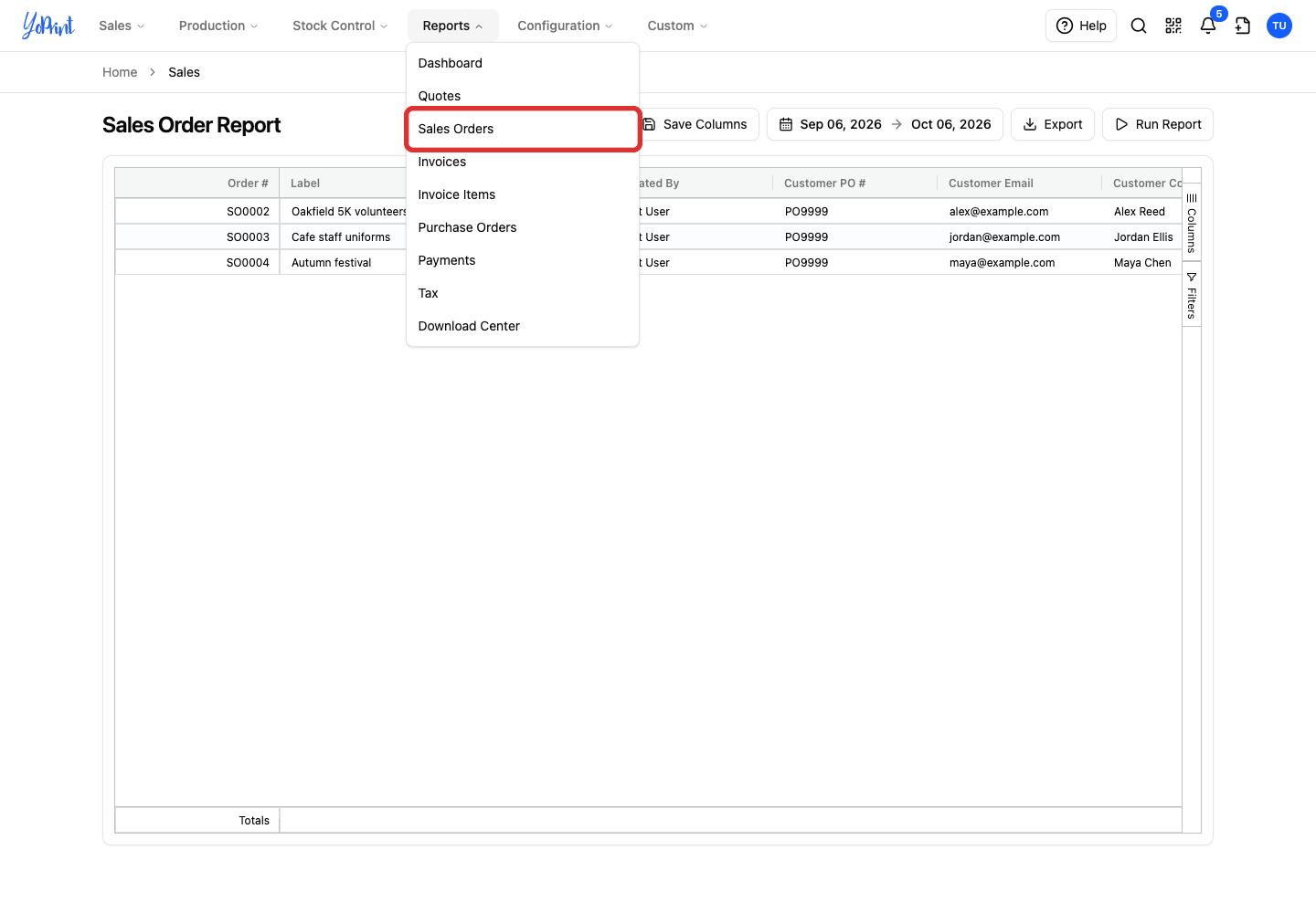 Sales Orders in the Reports menu