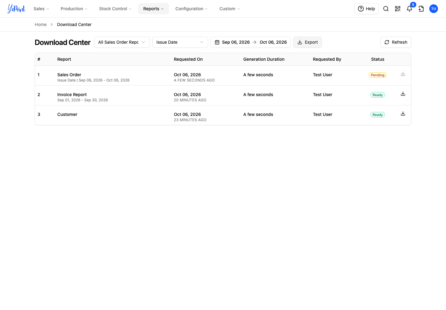 Sales order export while its status is Pending