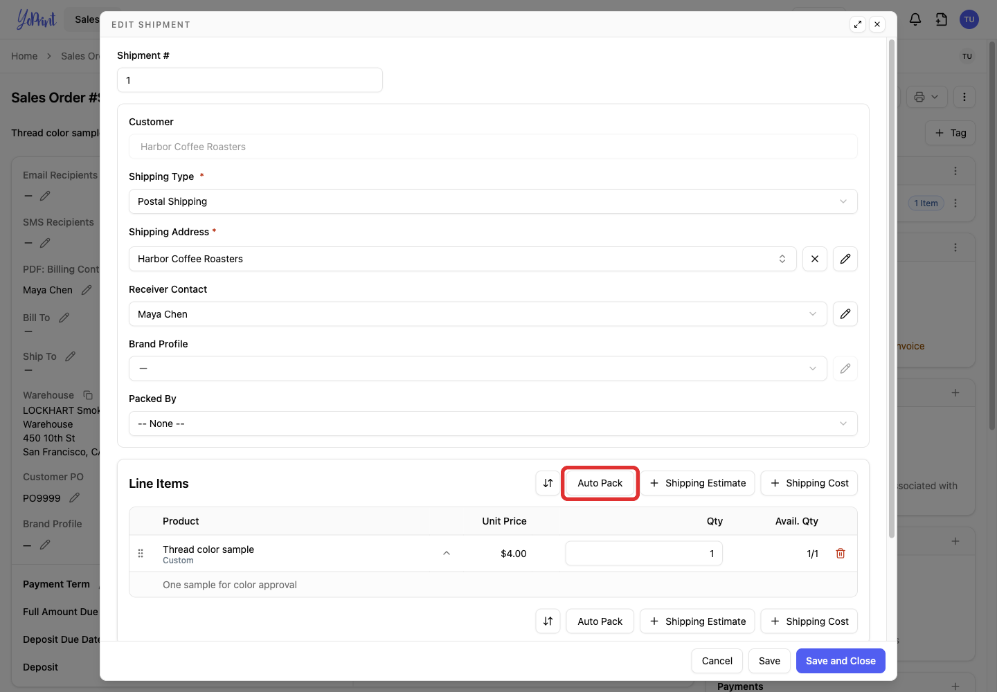 Auto Pack in the shipment editor