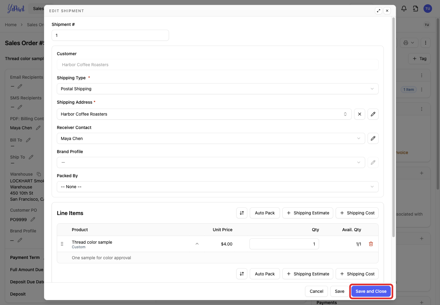 Save and Close the shipment editor