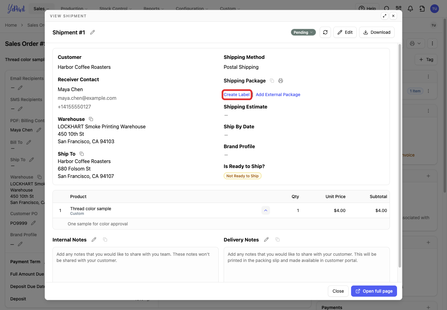 Create Label in the shipment