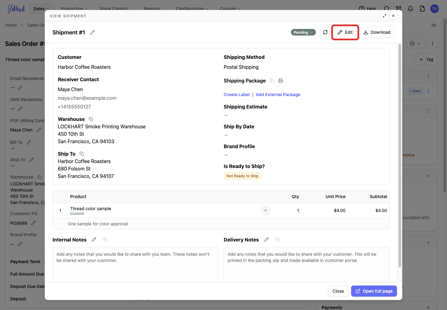 Edit the shipment to save an estimate