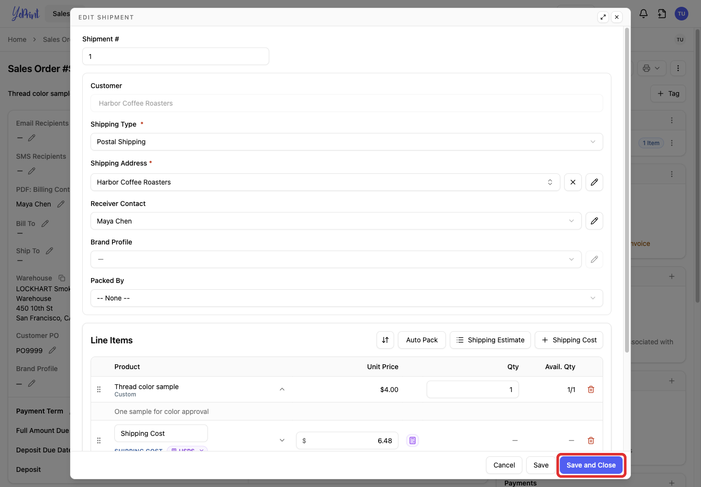 Save the shipment with its new estimate