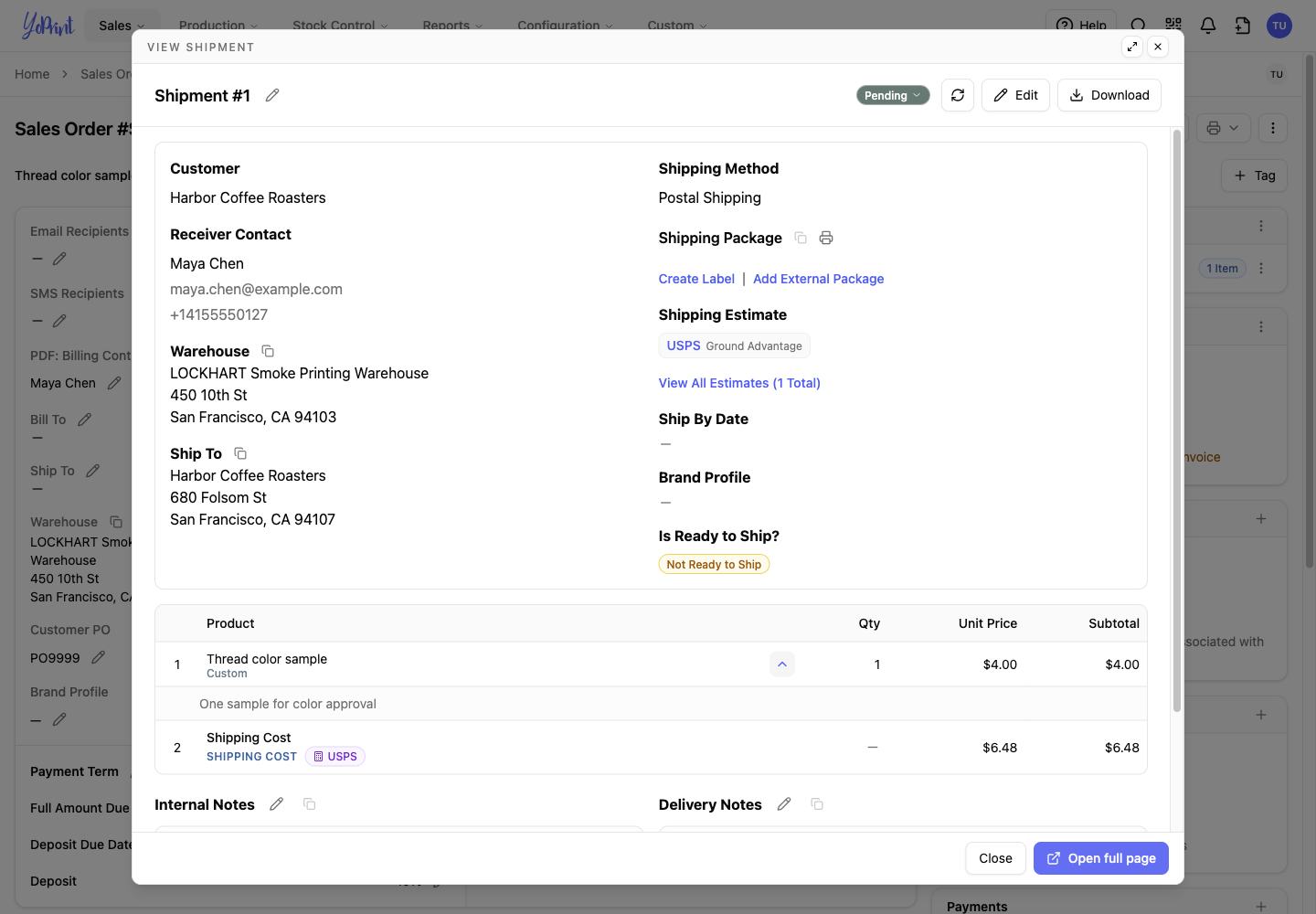 Saved shipping estimate and its optional cost line