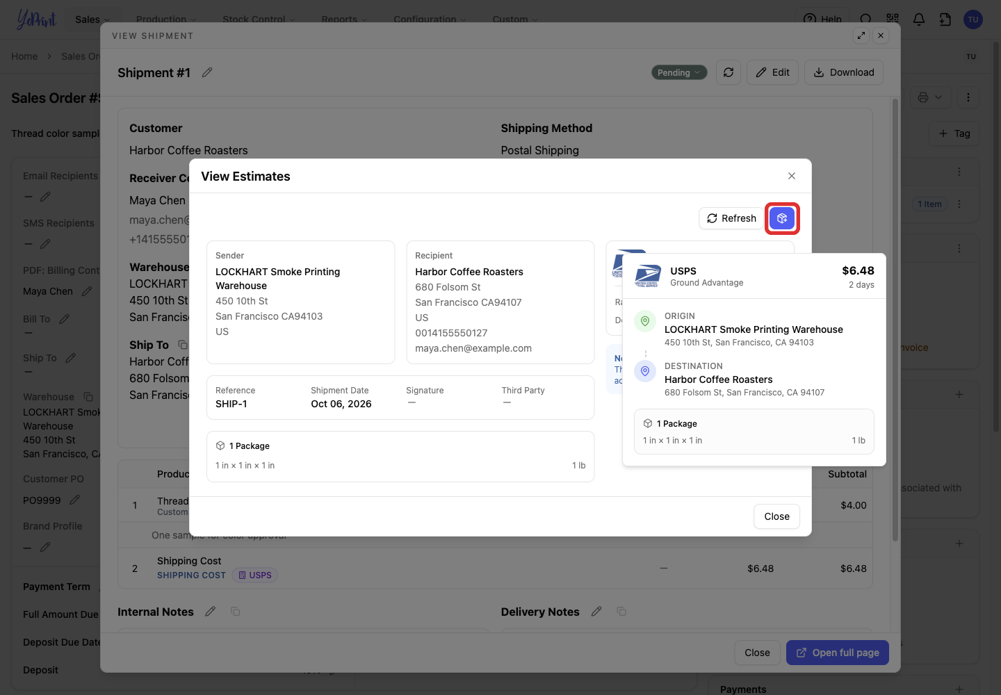 Create Package from the saved estimate