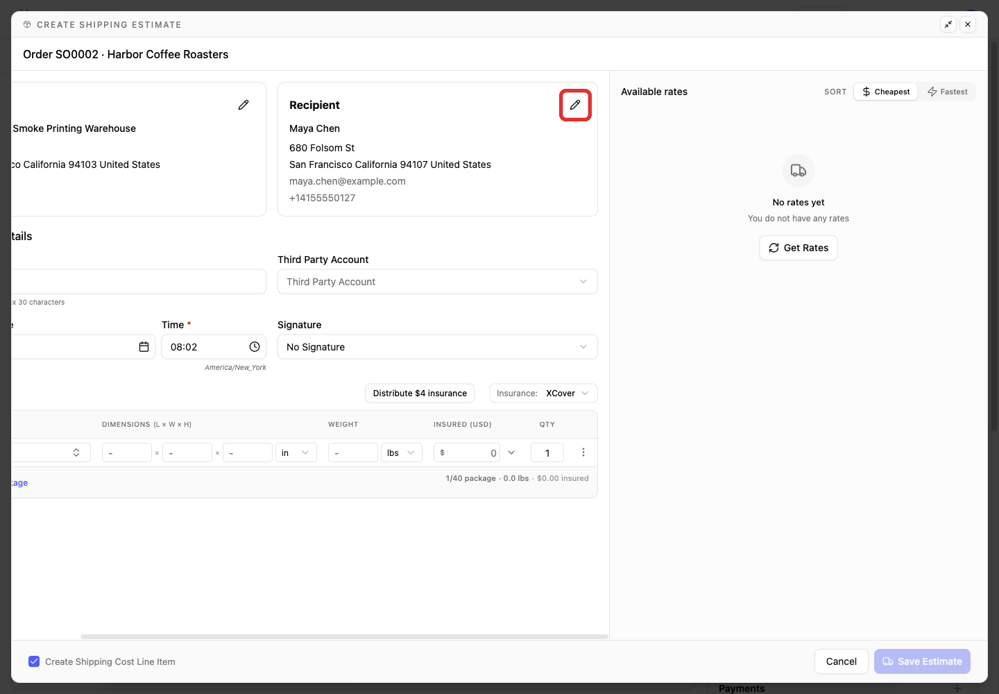 Edit the Recipient address
