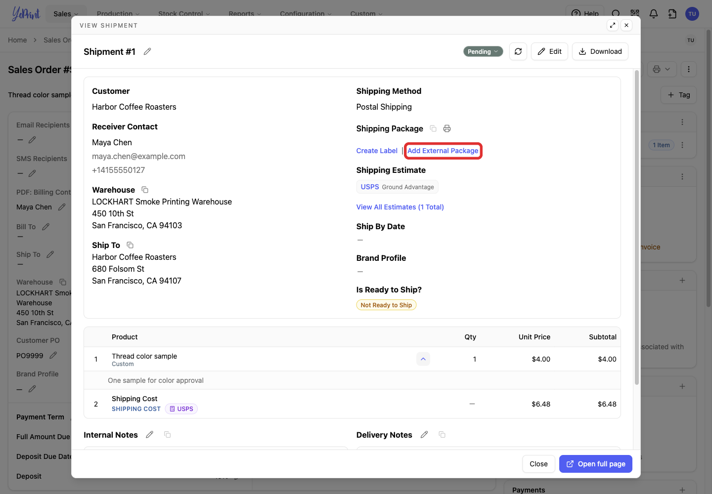 Add External Package on the shipment