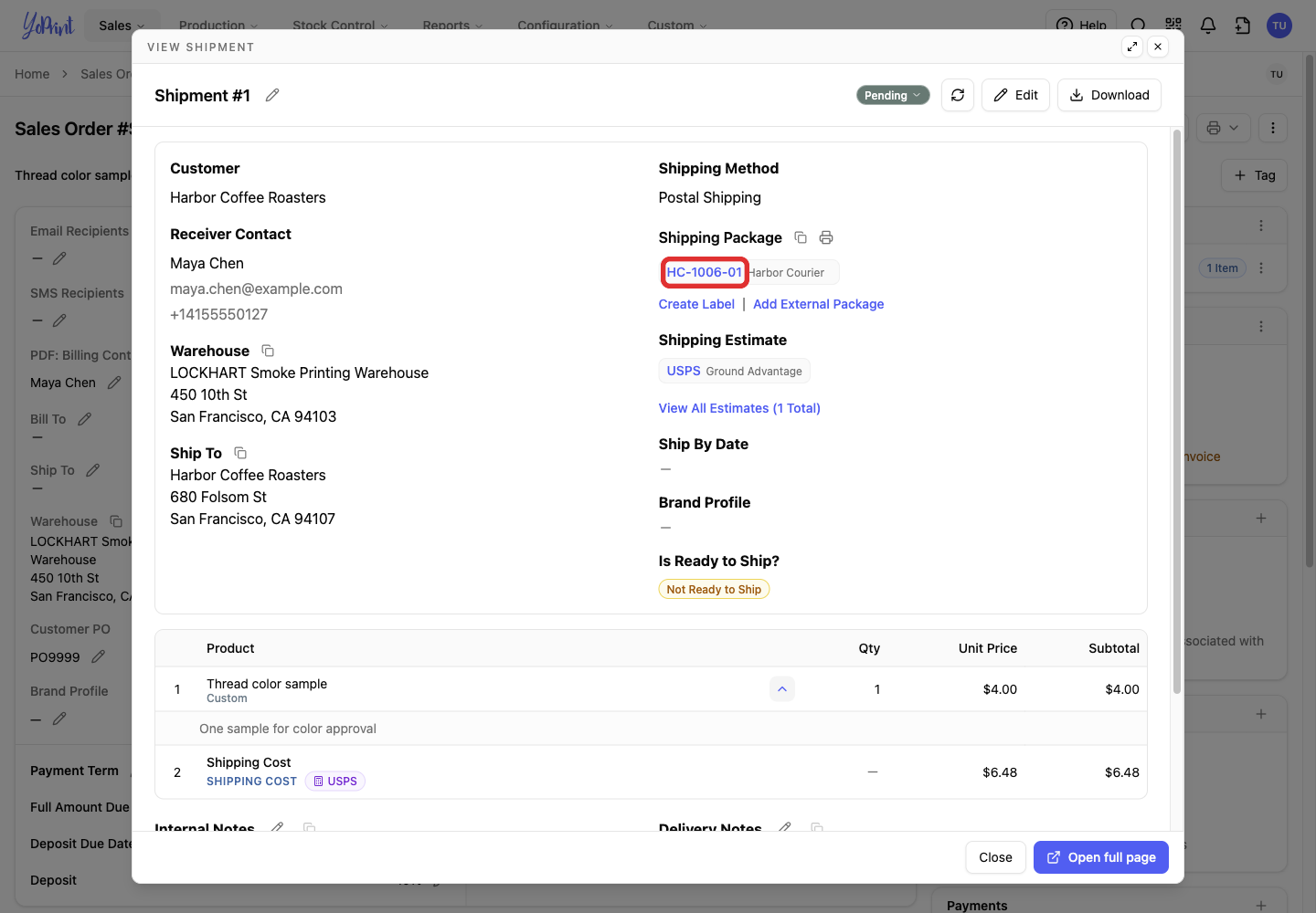 Open the saved external tracking number