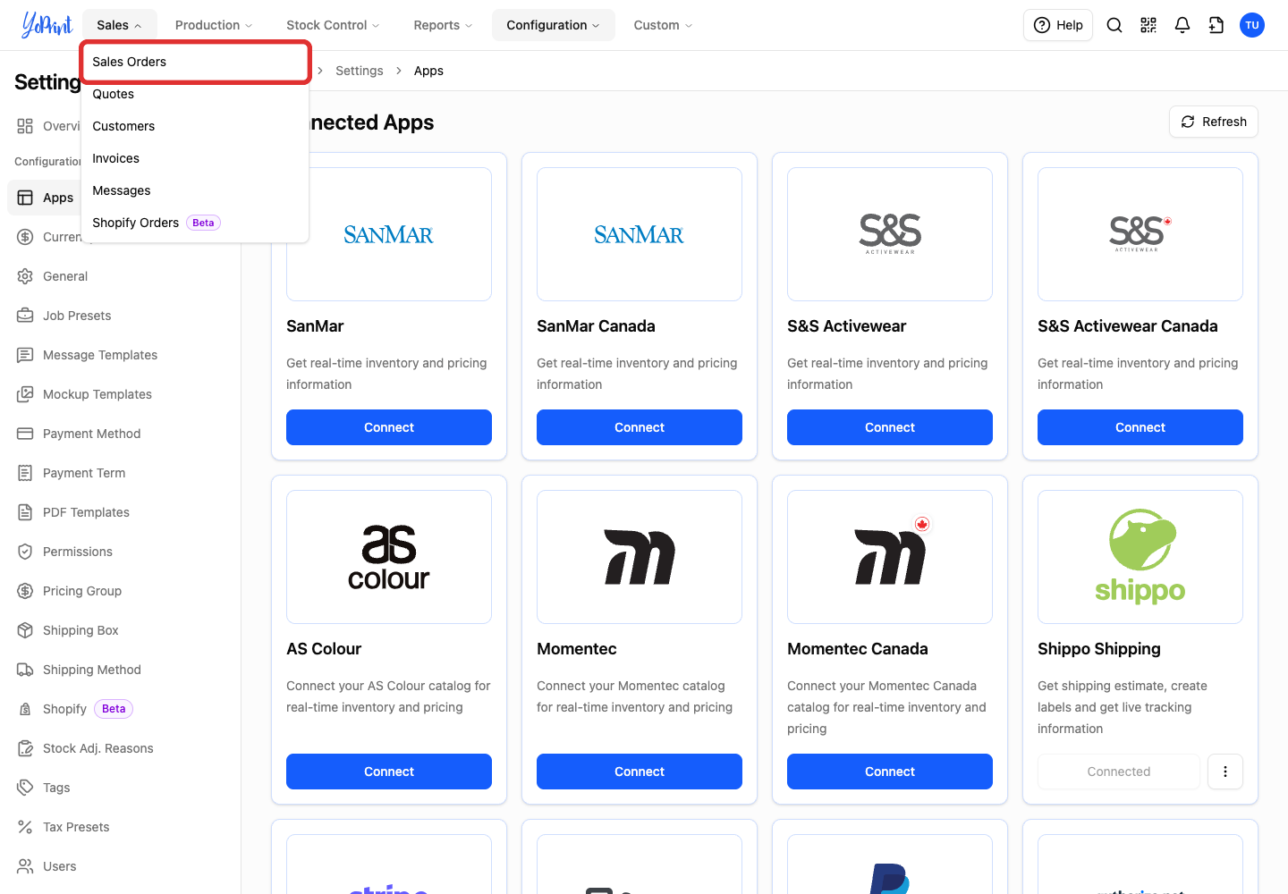 Open Sales Orders in the Sales menu