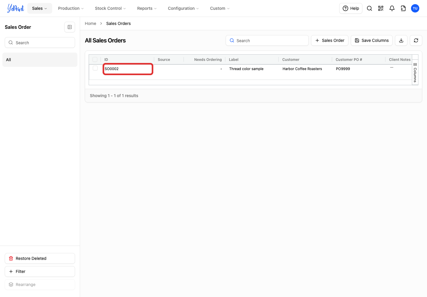 Double-click the order row