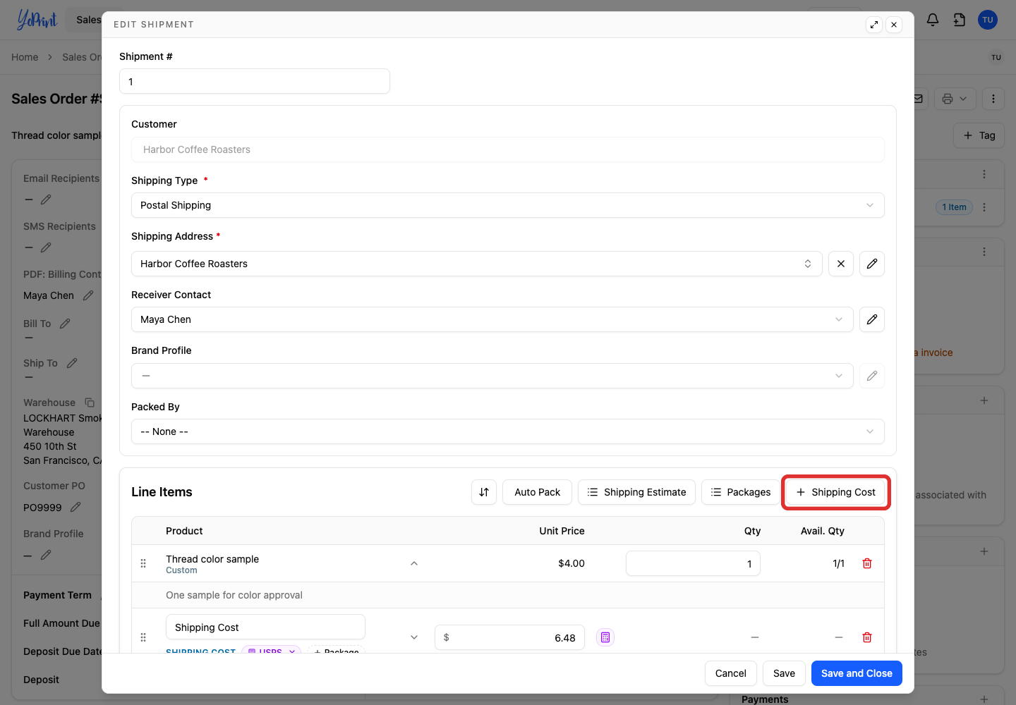 Add a Shipping Cost line in the shipment editor