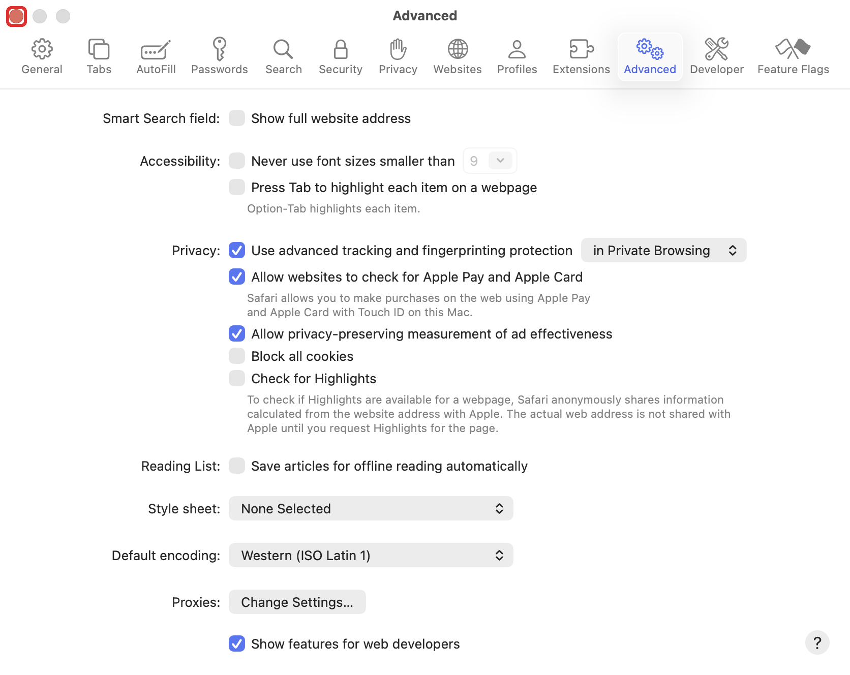 The close button on Safari Settings