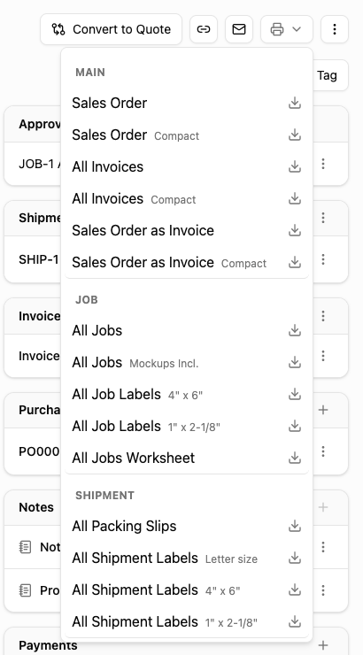 Find the PDFs for printing on sales order SO0001