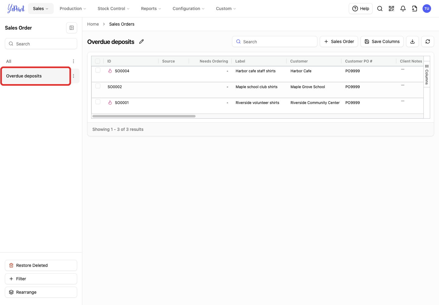 Select the saved filter in the sidebar whenever you want to see its matching orders.