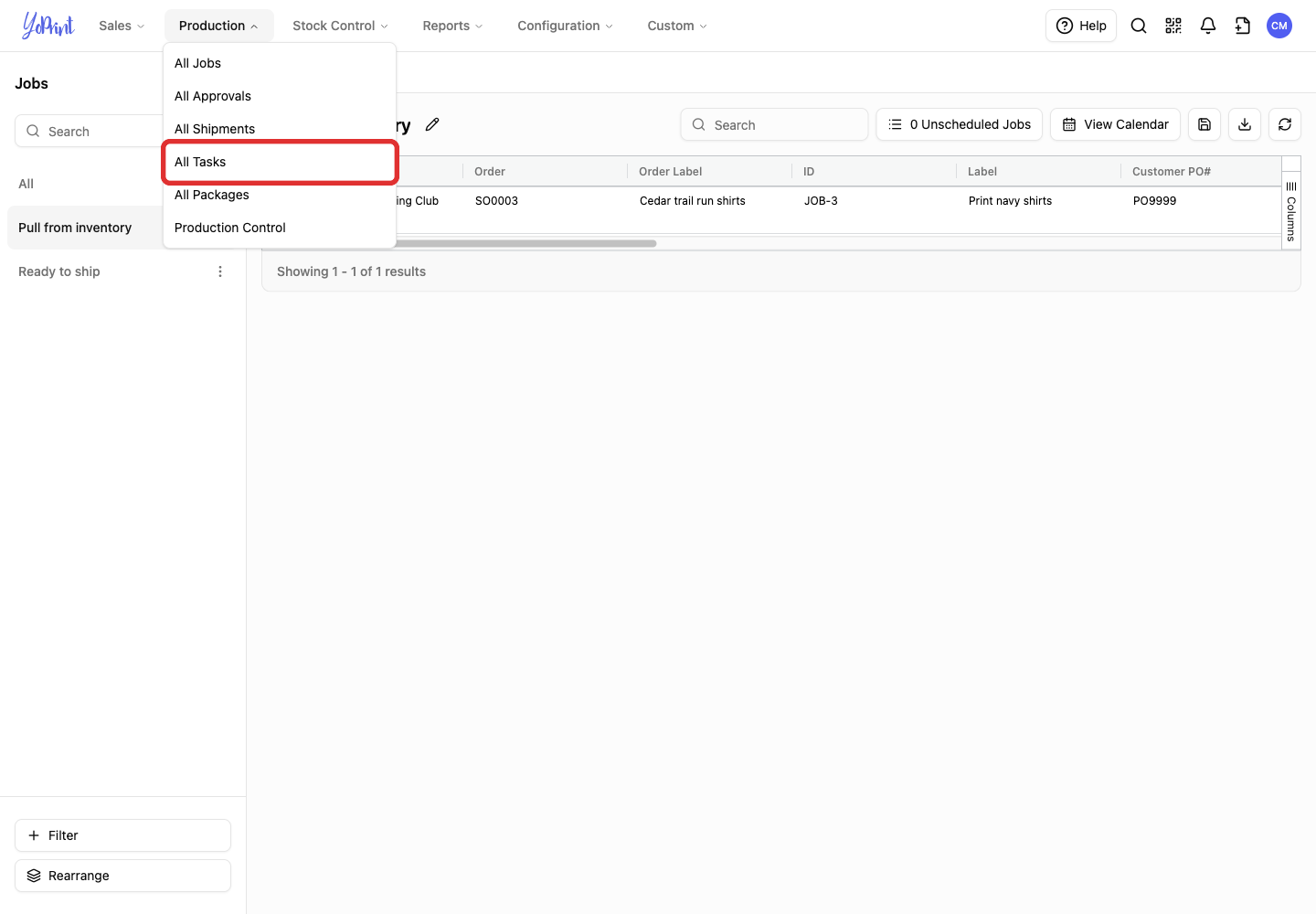 All Tasks in the Production menu.