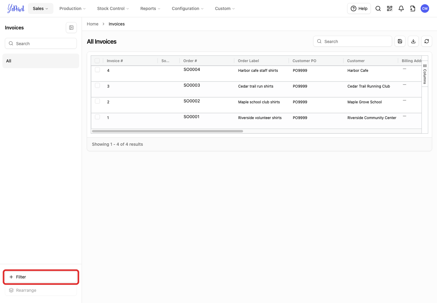 Add a filter on the Invoices list.