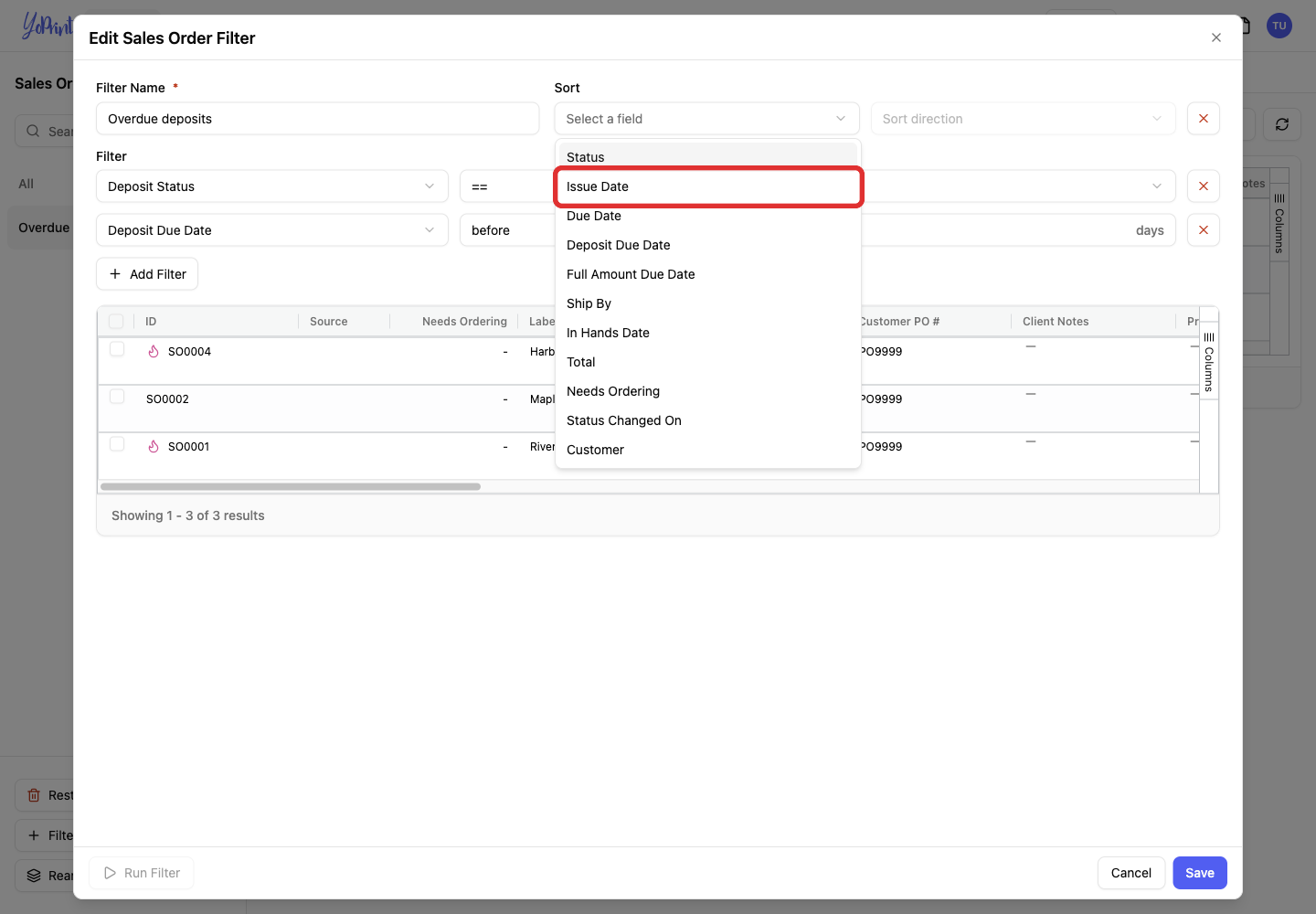 Choose Issue Date.